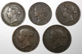 JERSEY Victoria LOT OF 5 BRONZE COINS 1844-1888 1/26 1/13  1/24 Shilling (529)