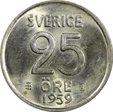 Sweden Gustaf VI Silver 1959 TS 25 Öre GEM BU COIN KM# 824 (22 017)