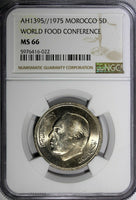 Morocco Hassan II AH1395//1975 5 Dirhams FAO NGC MS66 Mint-500,000 Y# 64 (022)