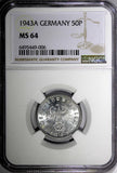 Germany - Third Reich 1943 A 50 Reichspfennig WWII Issue NGC MS64 KM# 96 (6)