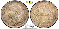 Italy PAPAL STATES  Pius IX Silver 1869-R 1 Lira PCGS MS63 KM# 1387 (48)