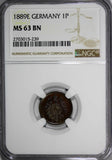 Germany-Empire Wilhelm I Copper 1889-E 1 Pfennig NGC MS63 BN TOP GRADED KM1/239