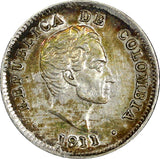 Colombia Simon Bolivar Silver 1911 10 Centavos UNC Toning KM# 196.1 (21 815)