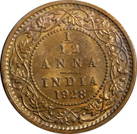 India-British George V Bronze 1928 (B) 1/12 Anna UNC KM# 509 (23 675)