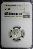 India-British George VI Silver 1940 (C) 1/4 Rupee NGC AU50 KM# 545 (061)