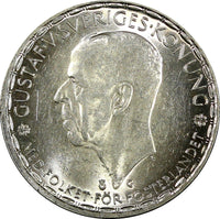 Sweden Gustaf V Silver 1942 G 1 Krona UNC Light Toned 25mm KM# 814 (22 113)