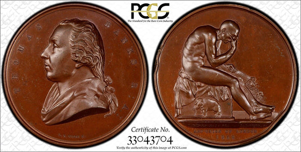 Great Britain MEDAL 1858 Thomas Banks by L.C. Wyon PCGS UNC DET.Eimer-1523 (4)