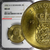 Denmark Frederik IX Aluminum-Bronze 1952 N S 2 Kroner NGC MS64 31mm KM# 838.1(1)