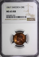 SWEDEN Carl XV Adolf 1867 1 Ore NGC MS65 RB TOP GRADED BY NGC  KM# 705 (035)