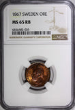 SWEDEN Carl XV Adolf 1867 1 Ore NGC MS65 RB TOP GRADED BY NGC  KM# 705 (035)