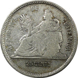 Guatemala Silver 1888 E 25 Centavos SCARCE VARIETY KM# 205.1 (22 590)