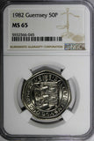 Guernsey Elizabeth II 1982 50 Pence NGC MS65 TOP GRADED BY NGC KM# 34 (045)