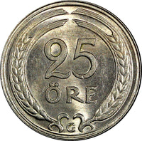 Sweden Gustaf V Nickel-Bronze 1940 G 25 Öre GEM BU  KM# 798 (22 037)