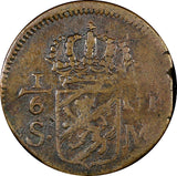 Sweden Carl XII Copper 1716 1/6 Öre S.M. 23mm  KM# 334 (21 181)