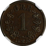 Norway Oscar II Bronze 1899 1 Ore NGC AU58 BN  Norwegian Lion  KM# 352