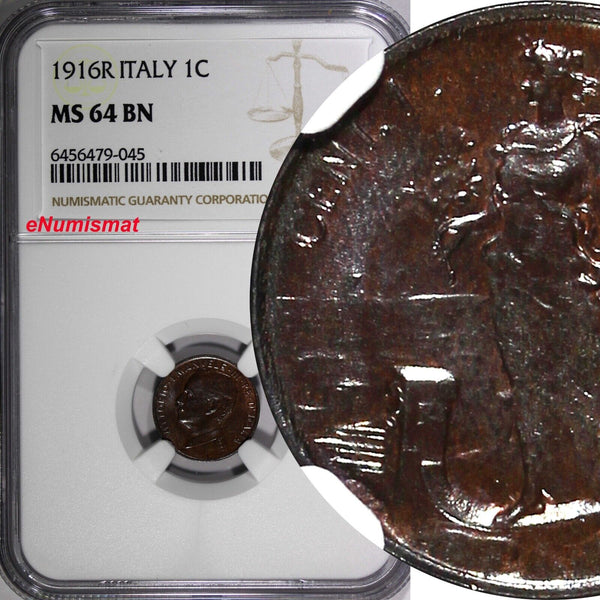 Italy Vittorio Emanuele III 1916 R 1 Centesimo NGC MS64 BN 1 GRADED HIGH KM40(5)