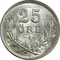 Sweden Gustaf V Silver 1940 G 25 Öre  KM# 785 (22 042)
