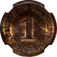 Germany - Empire Wilhelm I 1876 A 1 Pfennig NGC MS64 BN TOP GRADED KM# 1 (125)