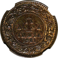 India-British George V 1921 (C) 1/12 Anna Calcutta NGC UNC DETAILS KM# 509 (030)