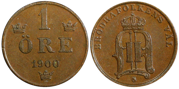 Sweden Oscar II Bronze 1900 1 Ore UNC KM# 750 (21 890)