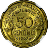 FRANCE Aluminum-Bronze 1937 50 Centimes NGC MS64 KM# 894.1