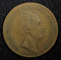 SWEDEN Oscar I Copper 1855 2/3 Skilling Last Year Type KM# 663 (22 548)