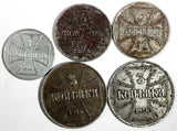 Germany Military LOT OF 5 COINS Iron 1916 3,2,1  Kopecks KM#22;KM23;KM21(15561)
