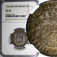 Mexico SPANISH Philip V Silver 1741 Mo MF 2 Reales NGC VF25 SCARCE KM# 84 (042)