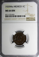 Mexico ESTADOS UNIDOS MEXICANOS Bronze 1929 Mo 1 Centavo NGC MS64 BN KM# 415 (0)