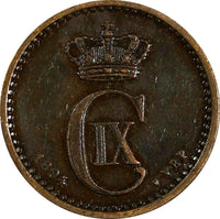 Denmark Christian IX Bronze 1894 VBP 1 Ore 1st Year Type KM# 792.2 (18 594)