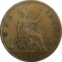 Great Britain Victoria (1837-1901) Bronze 1891 1 Penny KM# 755 (24 162)