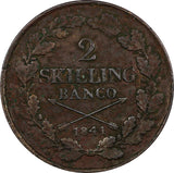 Sweden Carl XIV Johan 1841 2 Skilling Mintage-93,000 SCARCE DATE KM# 643 (853)