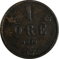 SWEDEN Oscar II (1872-1907) Bronze 1876 1 ORE SCARCE KM# 734 (17 821)