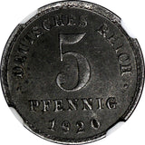 Germany - Empire Iron 1920 E 5 Pfennig Better Date NGC MS62 TOP GRADED KM# 19(4)