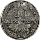 Italy Vittorio Emanuele II Silver 1863 M BN 20 Centesimi KM# 13.1 (20 339)