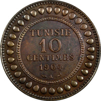 Tunisia Muhammad IV Bronze 1904 A 10 Centimes Nice Toned KM# 229 (19 060)