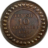 Tunisia Muhammad IV Bronze 1904 A 10 Centimes Nice Toned KM# 229 (19 060)