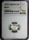 Sweden Gustaf V Silver 1928 G 10 Ore NGC MS61 KM# 780 (135)