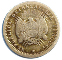 URUGUAY Silver 1893 No Mint Mark 10 Centesimos RARE  KM# 14 (4268)