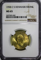 DENMARK Frederik IX Aluminum-Bronze 1958 C S 1 Krone NGC MS65 KM# 837.2 (040)