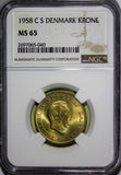 DENMARK Frederik IX Aluminum-Bronze 1958 C S 1 Krone NGC MS65 KM# 837.2 (040)