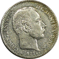 Denmark Christian IX Silver 1871 CS 4 Skilling Rigsmont aXF  KM# 775.2 (4397)