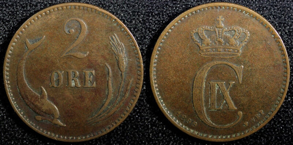 Denmark Christian IX Bronze 1899 VBP 2 Ore  KM# 793.2 (23 779)