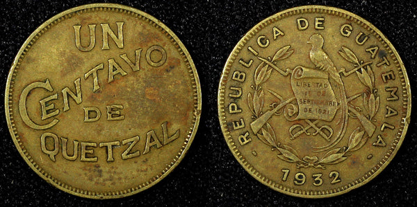 GUATEMALA Brass 1932 1 Centavo Royal British Mint 1st Year Type KM# 249 (22 824)