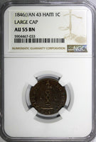 Haiti Copper 1846 // AN 43 1 Centime NGC AU55 BN 2 GRADED HIGHEST KM# 25.1 (033)