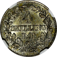Denmark Christian IX Silver 1871 CS 4 Skilling Rigsmont NGC AU58 KM# 775.2 (099)