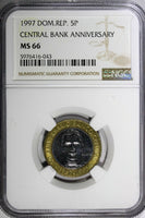 Dominican Republic 1997 5 Pesos Central Bank NGC MS66 GEM BU KM# 88 (43)