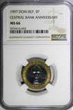 Dominican Republic 1997 5 Pesos Central Bank NGC MS66 GEM BU KM# 88 (43)