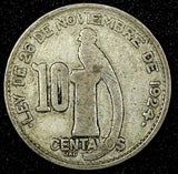 GUATEMALA Silver 1945 10 Centavos Guatemala City Mint KM# 239.1 (22 850)