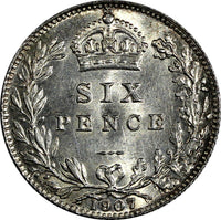 Great Britain Edward VII Silver 1907 6 Pence ch.XF Condition KM# 799 (19 999)